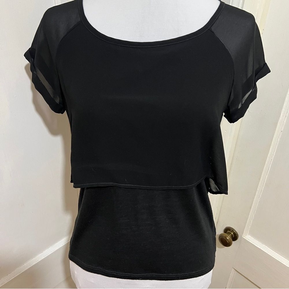 Vintage American Eagle Outfitters Layered Sheer Black T-Shirt Women's Small